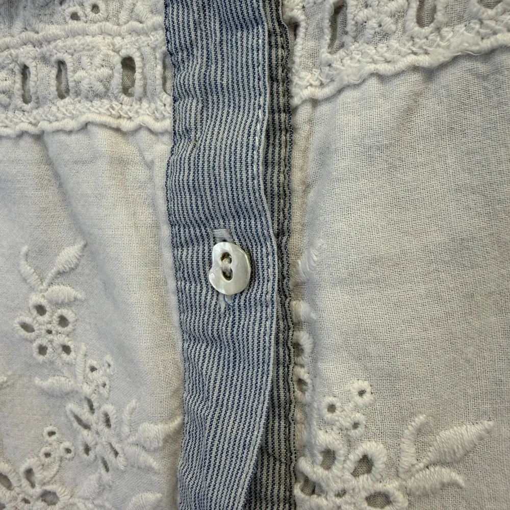 Vintage Tantrums Cottage Striped Button Down Shirt Women Large Boho Chic Prairie